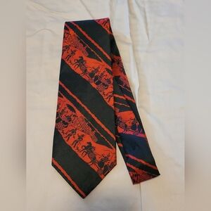 Vintage Kings Lynn Wide Tie Red & Black Medieval English Village Horse Carriage